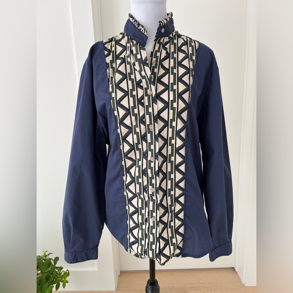 MID-WEST GARMENT CO Long Sleeve Button Front Contrast Geometric Pattern Western